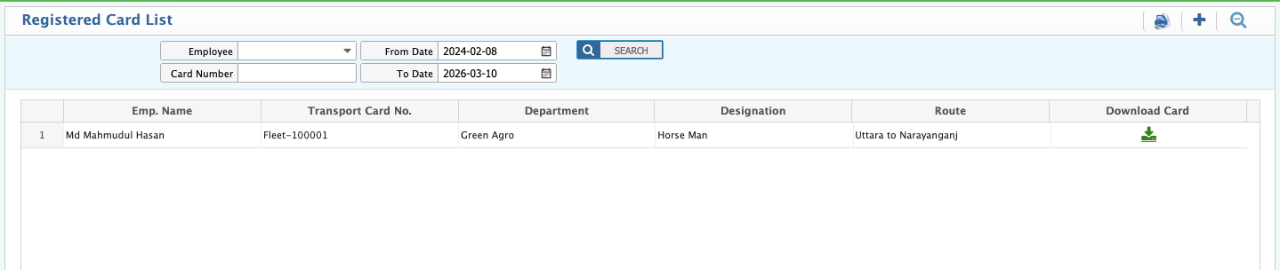 Registered Card List